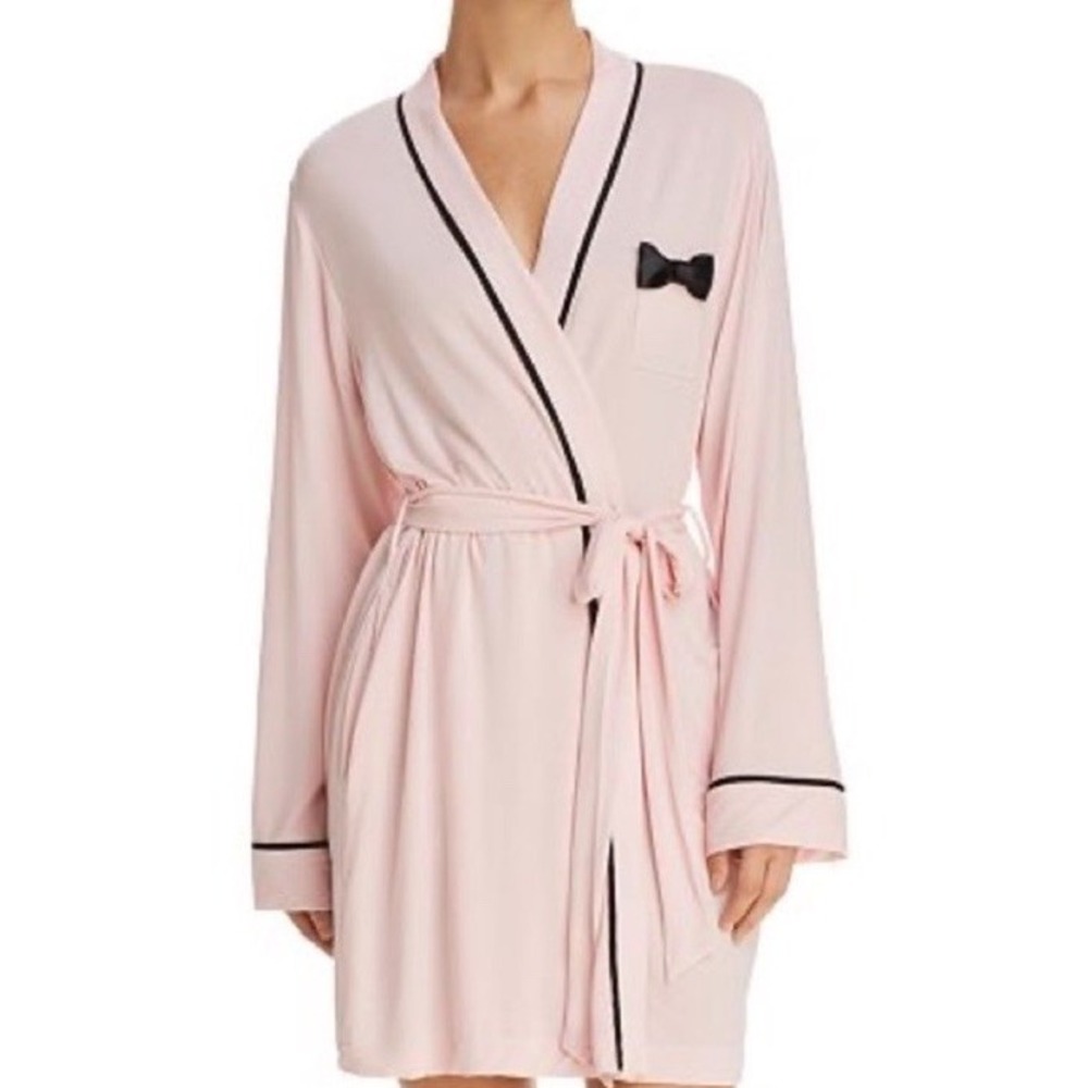 Kate Spade New‎ York Jersey Blend Light Pink Robe Black bow Size XS/S  NWT $88